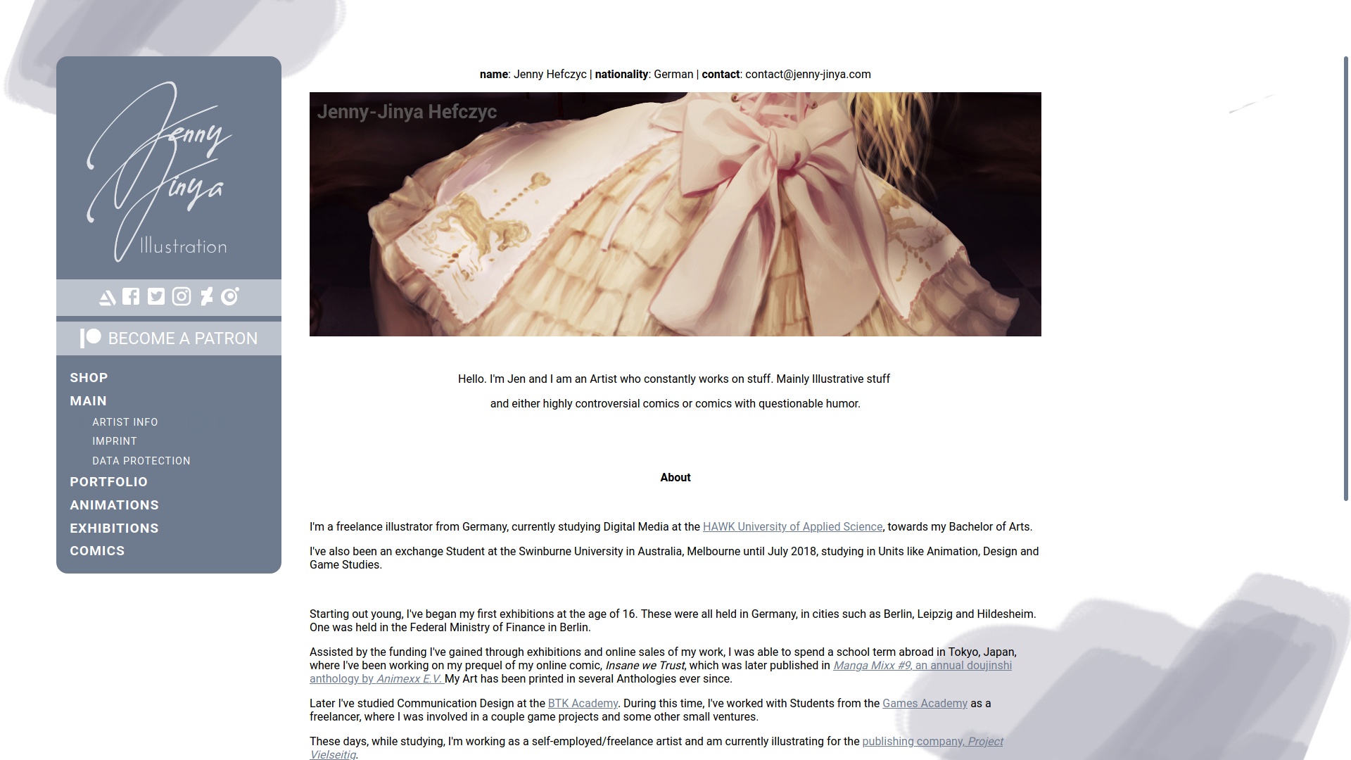jenny-jinya.com Desktop – Artist Info