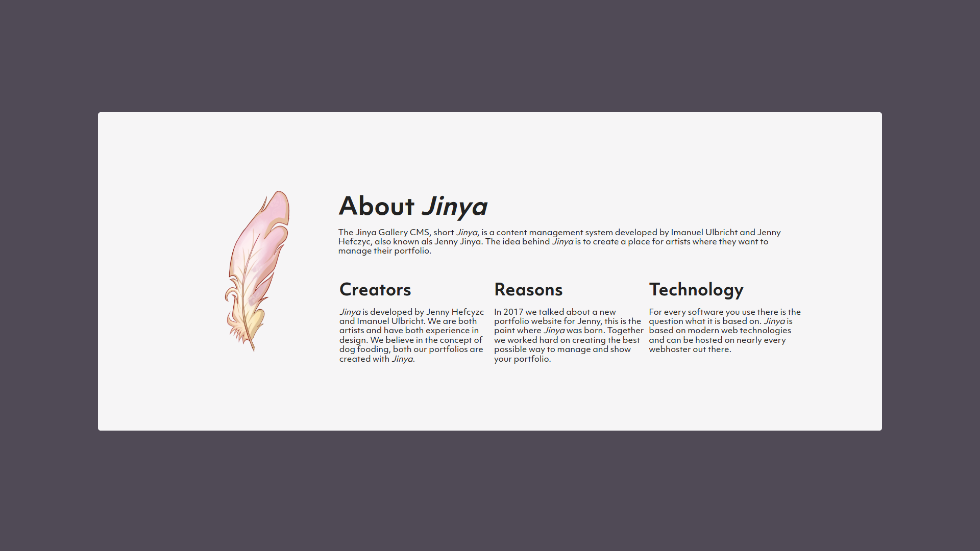 jinya.de Desktop – About Jinya